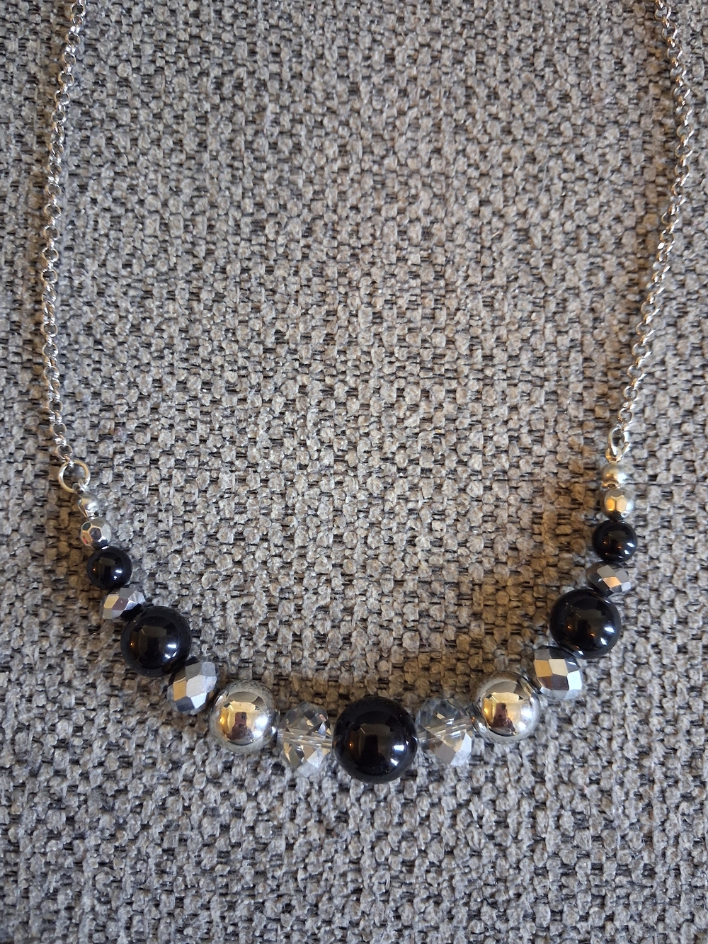 Silver-Tone Necklace with Black and Silver Beads